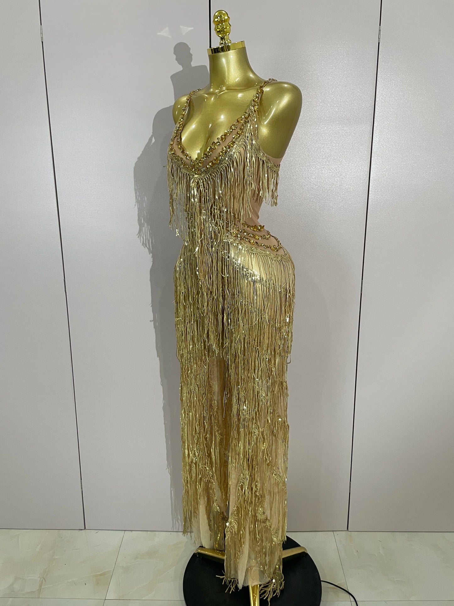 Sparkly Black Rhinestones Sequined Fringe Jumpsuit Women Sexy Nightclub Party Birthday Outfit Show Singer Stage Perform Costume