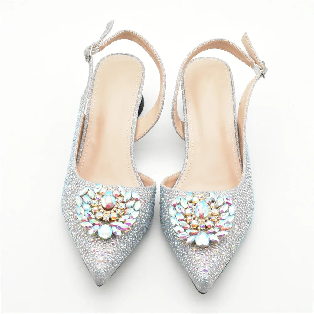 New Italian Shoes and Bags Matching Set 2025 Luxury Designer Pumps Women Full Rhinestone Designer Shoe and Bag Sets From Italy