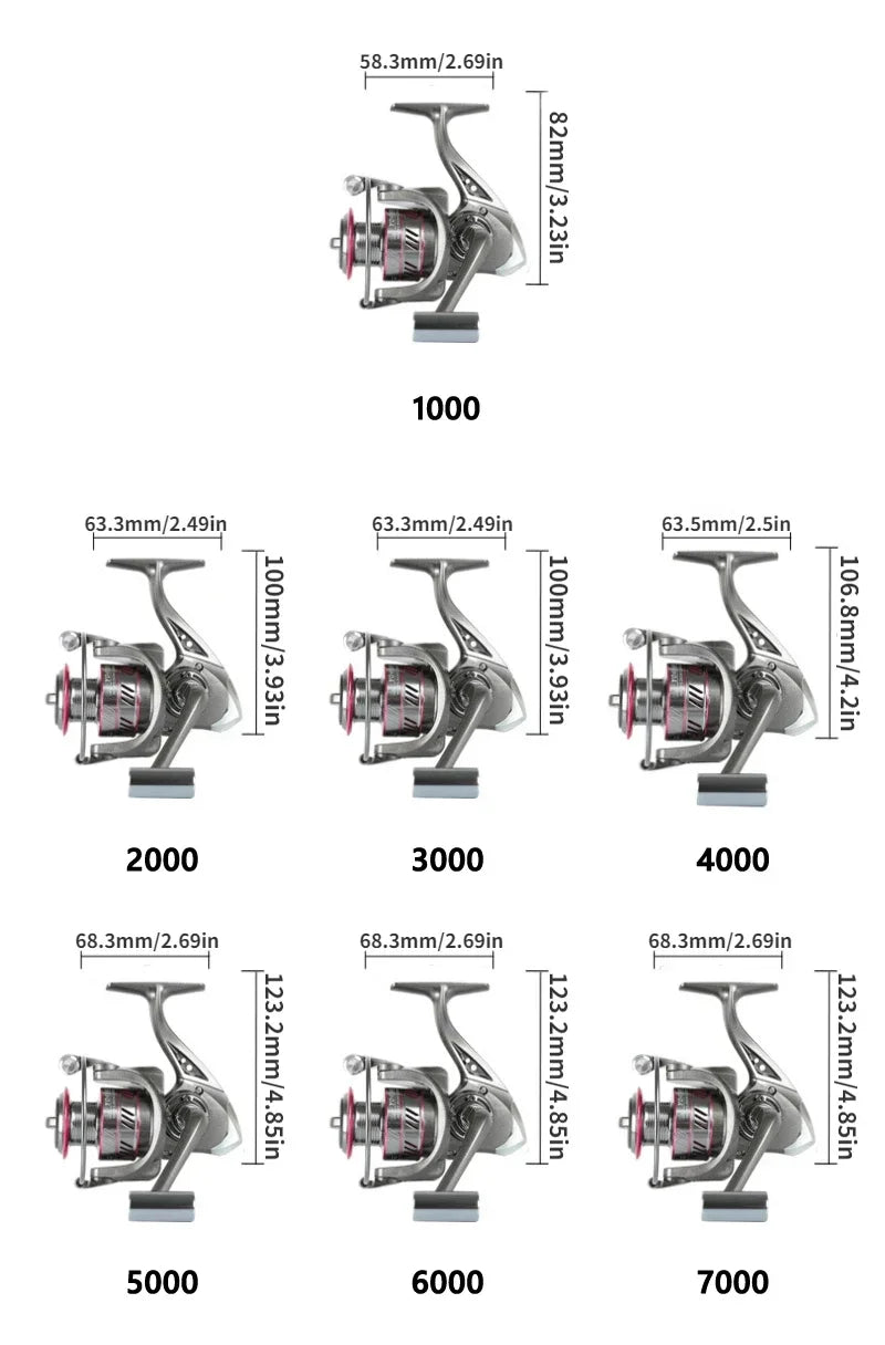 1000-7000 Series Metal Wire Cup 5.2:1 Gear Ratio, 26LB Max Drag, Spinning Fishing Reel, For Freshwater Saltwater Carp Fishing