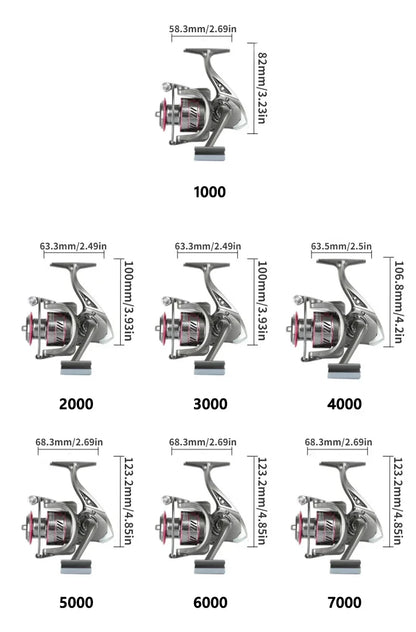 1000-7000 Series Metal Wire Cup 5.2:1 Gear Ratio, 26LB Max Drag, Spinning Fishing Reel, For Freshwater Saltwater Carp Fishing