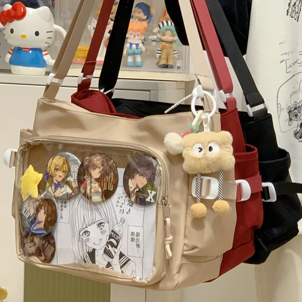Japanese High School Girls Crossbody Bags Transparent Square Ita Bags Handbags Black Messenger Bag Ladies Sweet Lolita