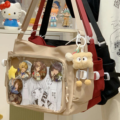 Japanese High School Girls Crossbody Bags Transparent Square Ita Bags Handbags Black Messenger Bag Ladies Sweet Lolita