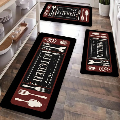 Kitchen Carpet Mat Rug - Utensils Spoon & Spice Design with 'BON APPETIT' Quote for Dining Room Home Decoration Floor Mat