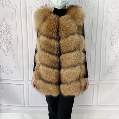 Real  Fur Raccoon Vest Natural Fur Coat For Jacket Female Coats Vest Waistcoat Long Fur Coats Real Fur Coat Fox Vest Jacket