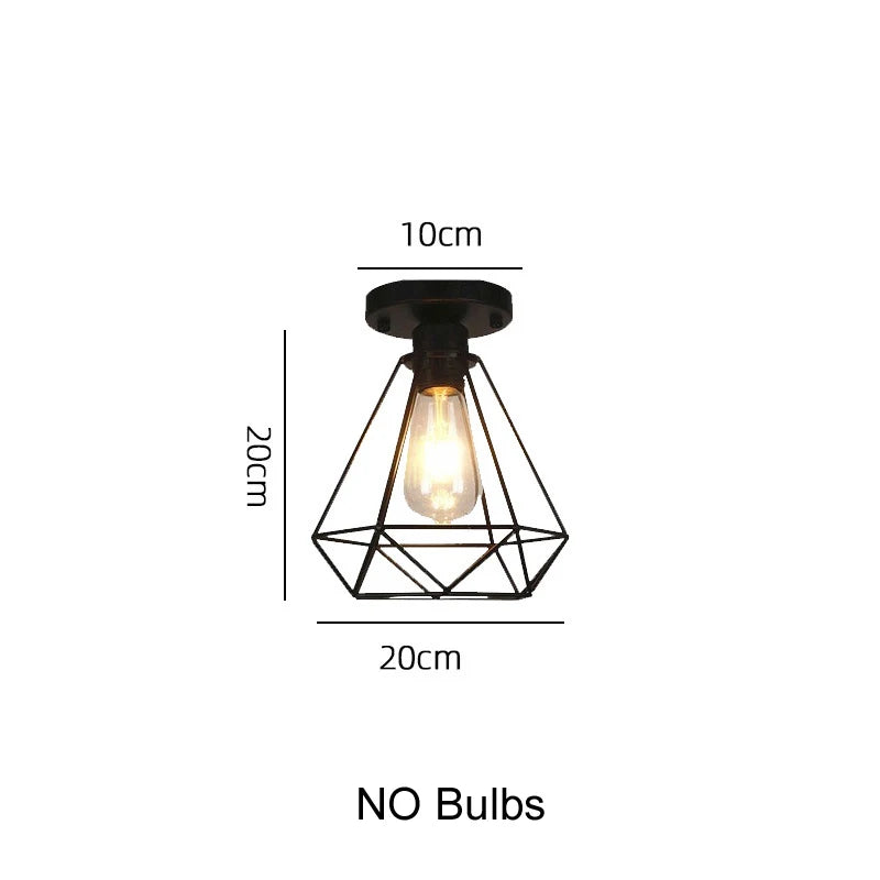 E27 Retro Ceiling Lamps Black Industrial Light Fixture Vintage Semi Flush Mount Ceiling Lights Porch Hallway Stairway Mini Metal