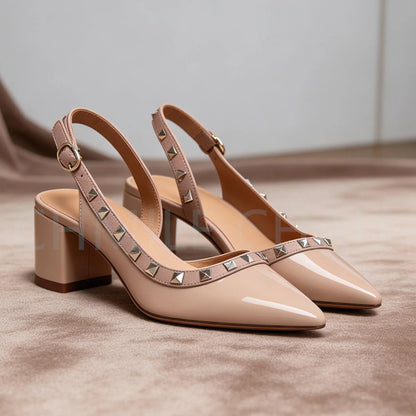 【Measure Your Feet Length Before Order】Rivets Back Strap Luxury Designer Women Elegant Sandals Block High Heel Shoes 121-CHC-33