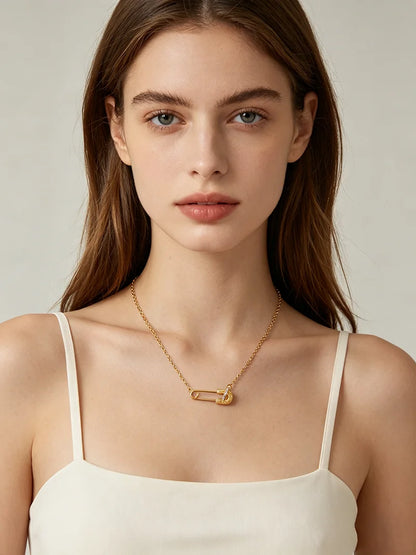 OXTAO Gold Color Paper Clip Pendant Necklace D VVS1 Moissanite Geometric Motif Necklace Chokers Women Jewelry 24K Yellow Plated