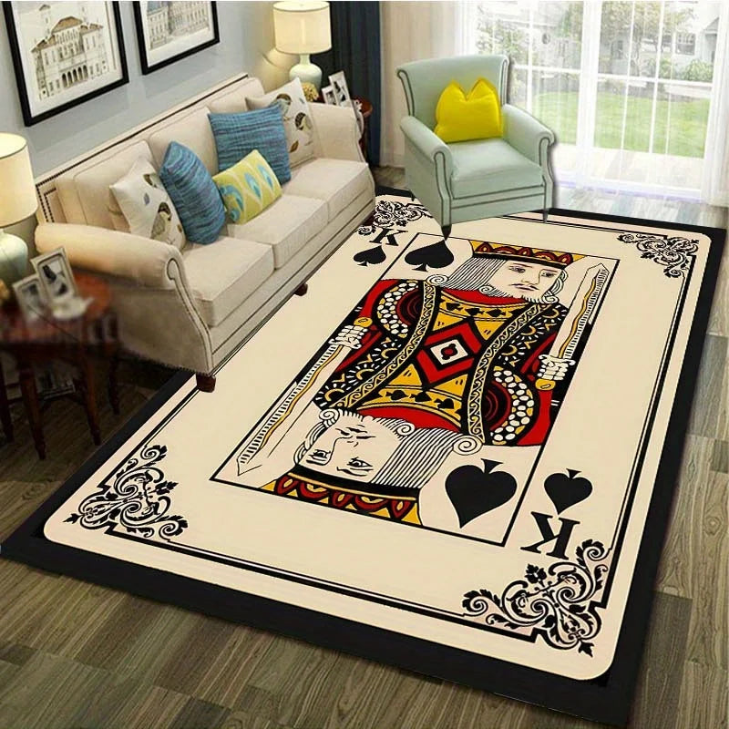 Playing Card King Print Flannel Area Rug Spades Design Living Room Decor Soft Non Slip Floor Mat For Home Use