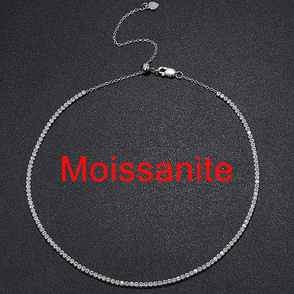2mm All Moissanite Tennis Necklace for Women 925 Silver Plate 18K Gold Choker Chain Sparking Diamond Riviera Necklace Adjustable