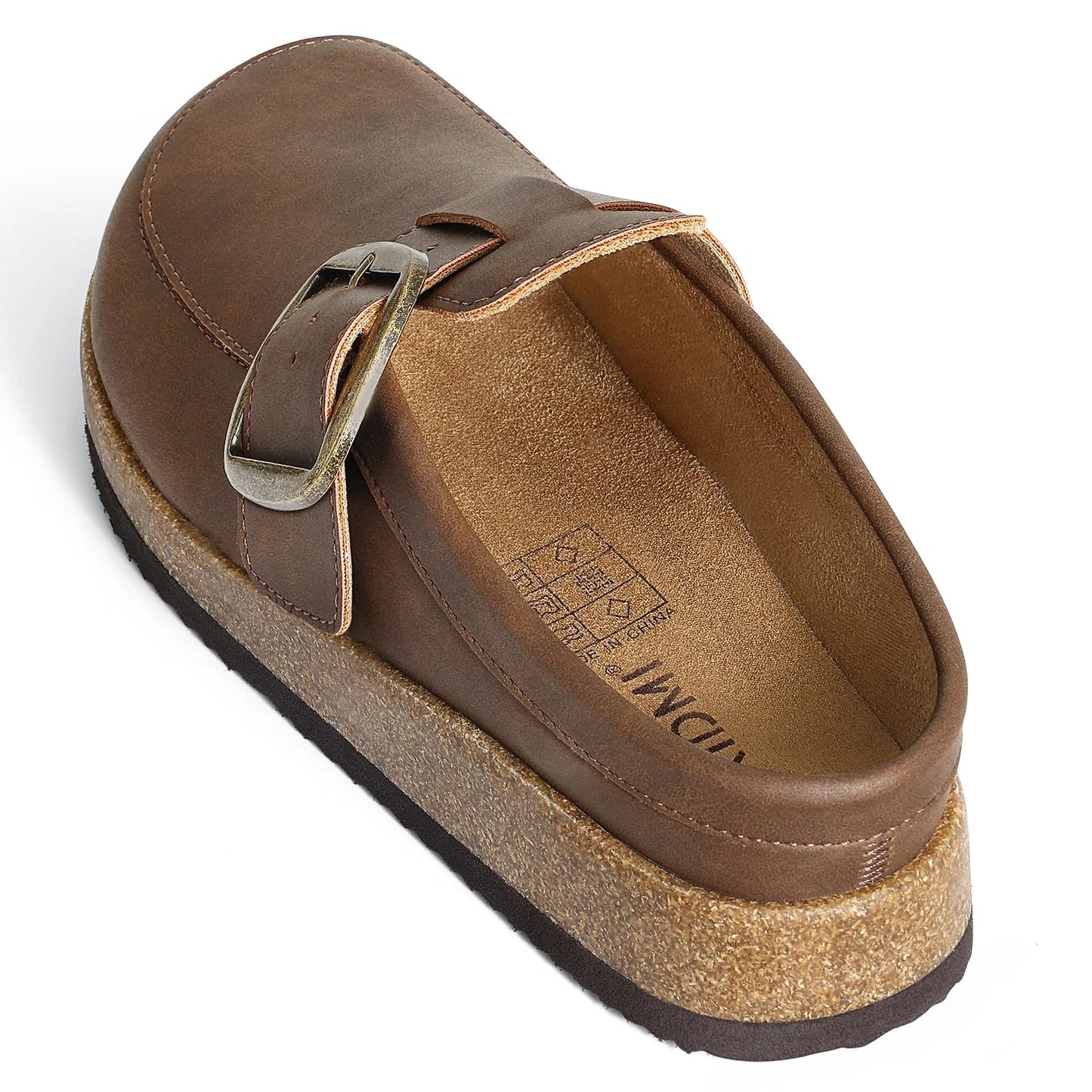 Evshine Women Loafer Style Clog Slippers Vegan Leather Adjustable Big Buckle Cork Footbed Casual Ladies House Home Slippers