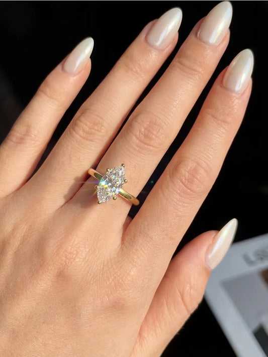 Luxury Fashion 1CT Real Marquise Moissanite Diamond Wedding Engagement Rings for Women 925 Sterling Silver Fine Jewelry