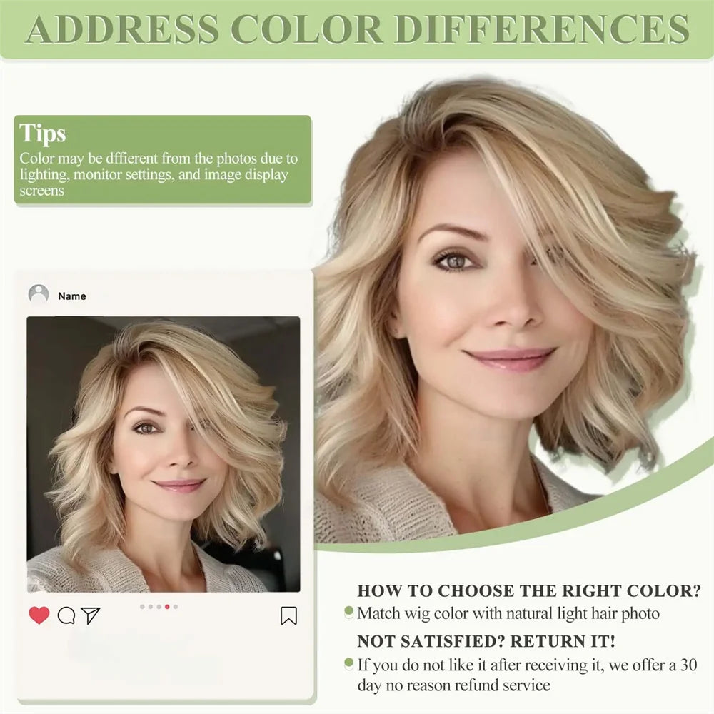 Synthetic Lace Front Wig Short Wavy Bob Wig for Women Blonde Highlights Glueless HD 13X4 Lace Front Wig Pre Plucked Middle Part