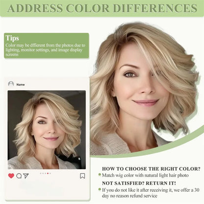 Synthetic Lace Front Wig Short Wavy Bob Wig for Women Blonde Highlights Glueless HD 13X4 Lace Front Wig Pre Plucked Middle Part