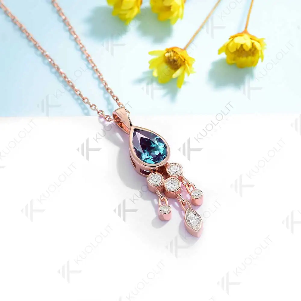 Kuololit 1.6CT Lab Grown Alexandrite and Moissanite Necklace for Women Solid 18K 14K 10K 585 Yellow Gold Pendant for Christmas
