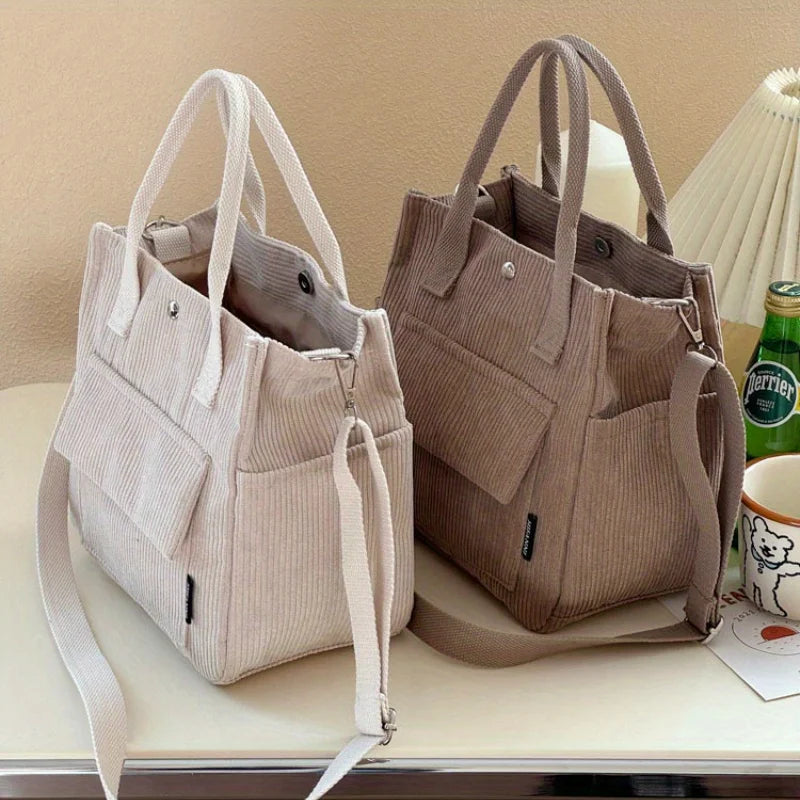 Large Capacity Corduroy Tote Bags for Work Commuting Carrying Bag College Style Student Outfit Book Shoulder Bag Shopping Bag