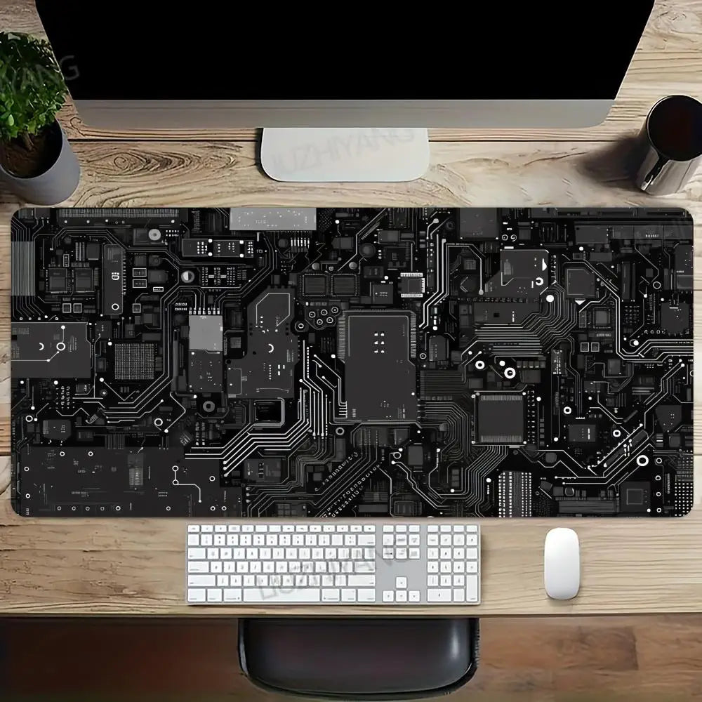 Black Circuit Board Pattern Mouse Pad Large Computer Office Table Mats Rubber Anti-slip Gaming Keyboard Mousepads Long Desk Pads