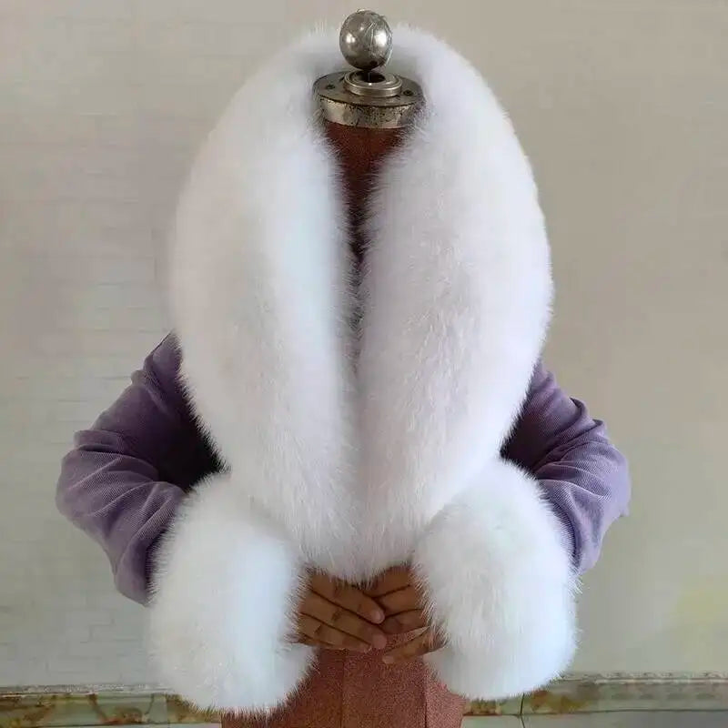 Winter Real Fox Fur Collar Cuffs Set Neck Warmer Fur Scarves Shawls Natural Fox Fur Collar Scarf Women Men Coat Warm Accessories