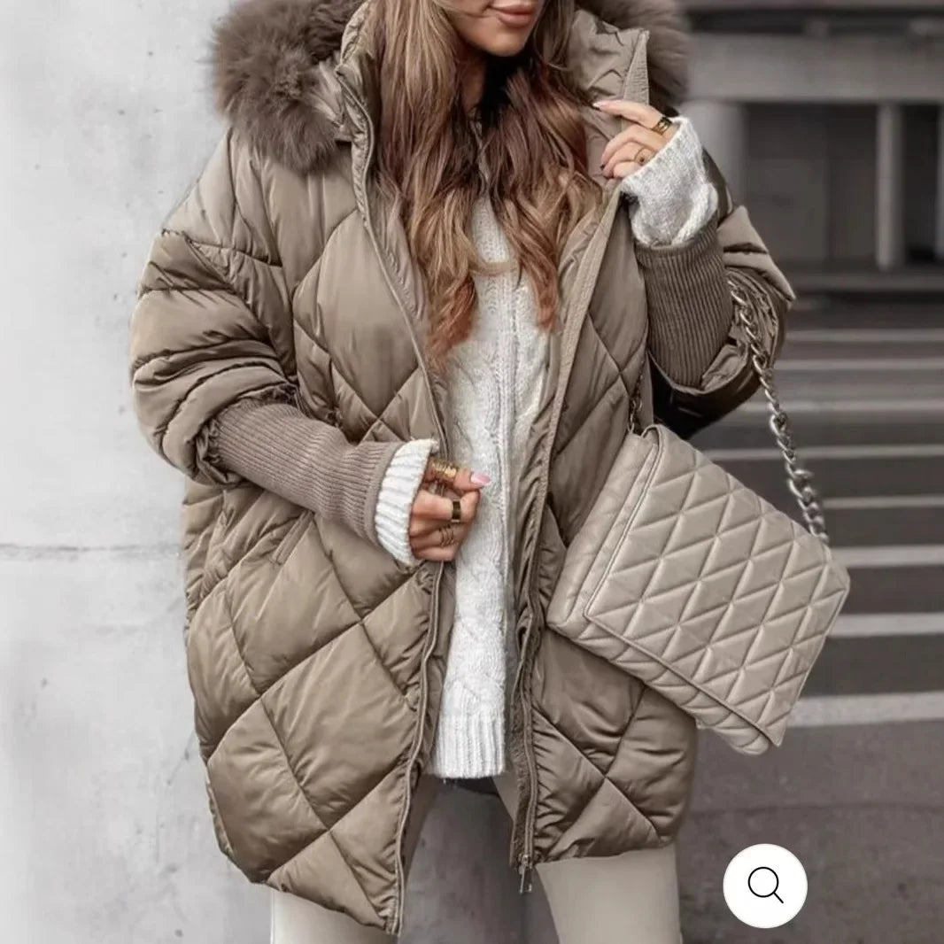 Hooded Cotton Winter Coat Women Street Fur Collar Overcoat Casual Thickened Zipper Warm Jacket Female Parka Tops Outerwear