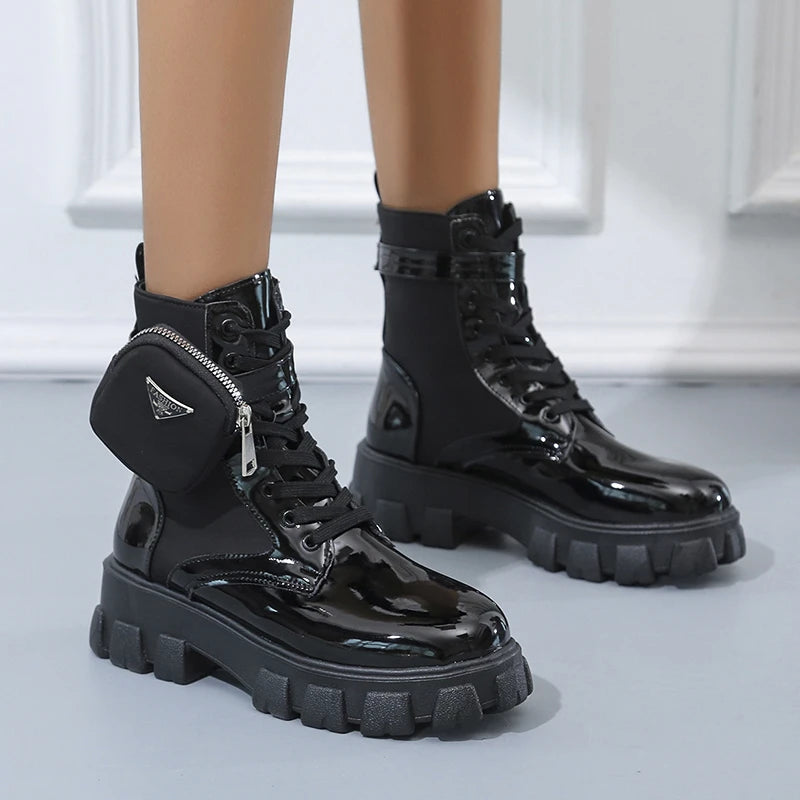 Platform New Women Boots Motorcycle Shoes Woman Leather Minimalist Classic Punk Female Goth Shoes Casual Boots Women Mary Jane