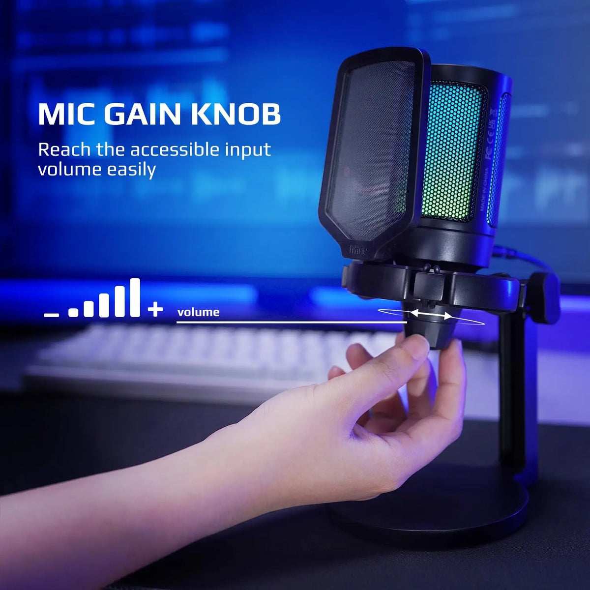 FIFINE AmpliGame Gaming Microphone with Shock Mount,Gain Knob,Touch-mute,Streaming Podcast Condenser Mic for PC,Switch,PS5-A6NEO