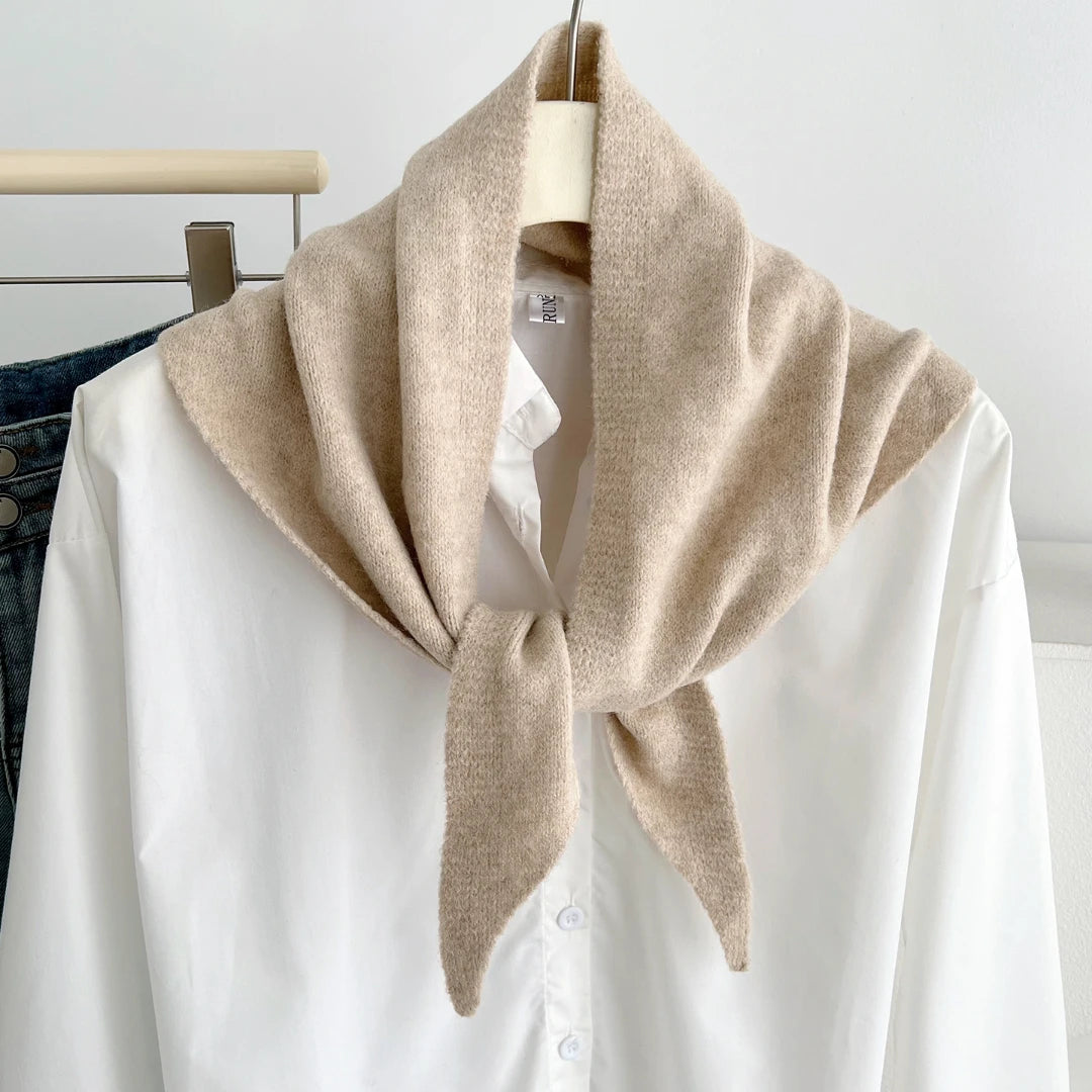 Versatile Knitted Triangle Shawl Solid Winter Scarf Headscarf Women Warm Neck Wrap Casual Layering Scarves for Daily Street Wear