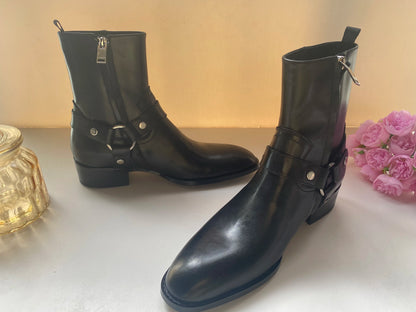 Brown Men Chelsea Boots Handmade High-quality Cow Suede Business Casual Square Toe Mid-heel Men Shoes Motorcycle Boots With Heel