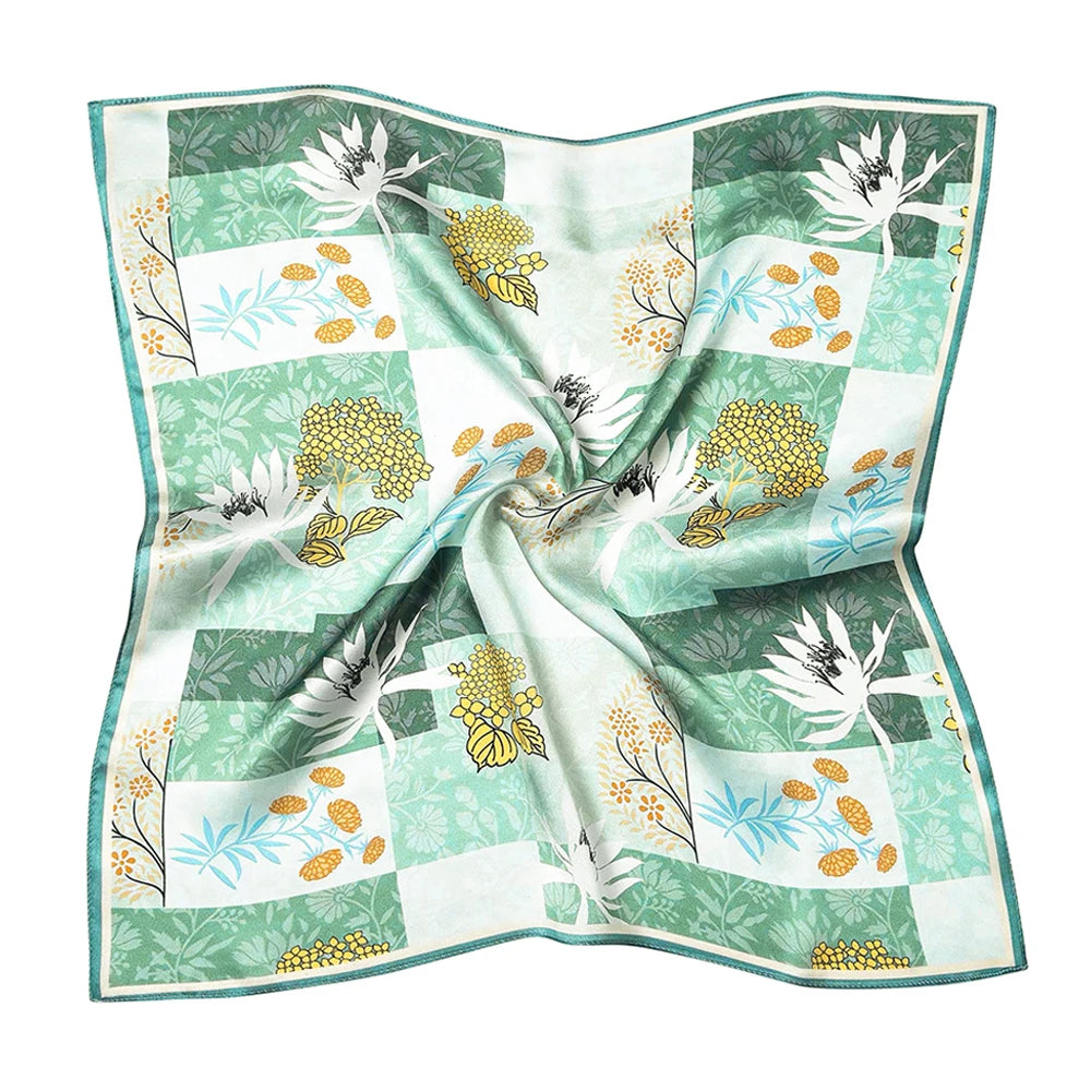 100% Pure Mulberry Silk Women Square Scarf Prints Headband Neckerchief Luxury Female Hair Ornament Female Bandana Scarves 53CM