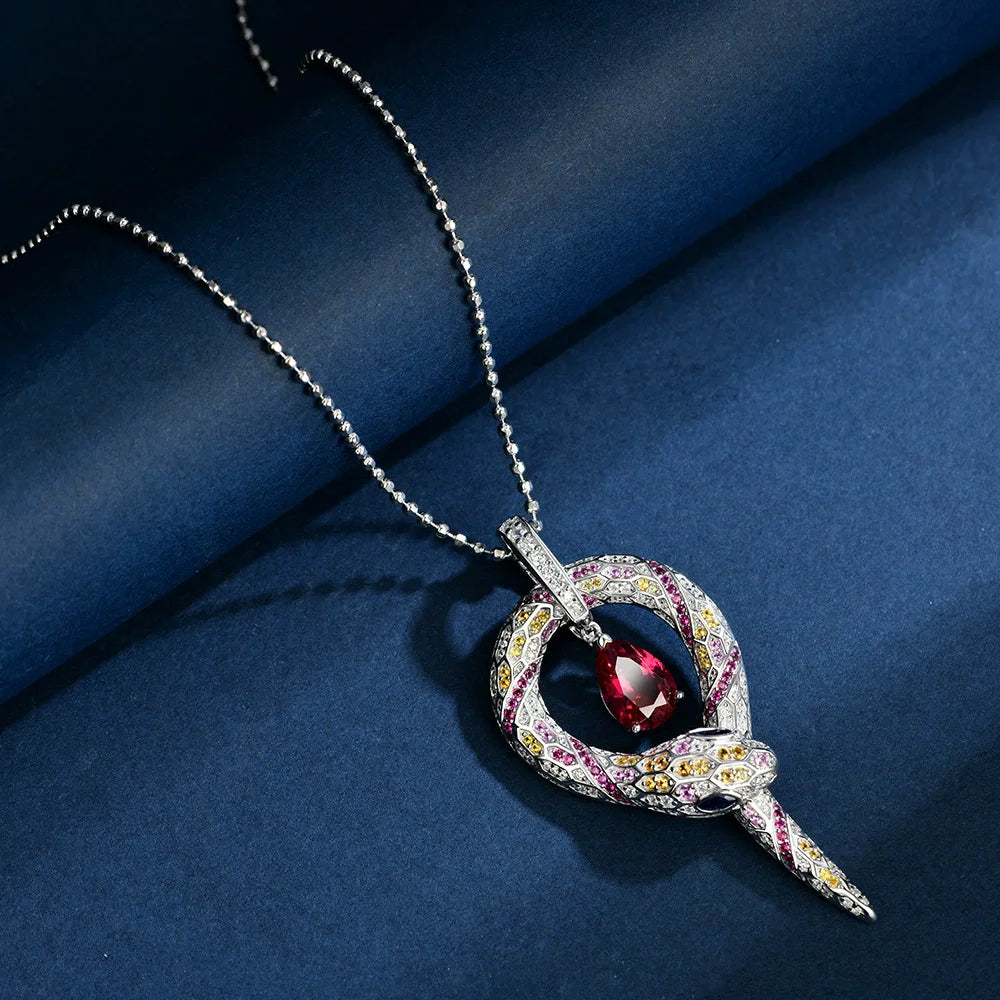 WUIHA Vintage 925 Sterling Silver 7 * 10 MM Lab Sapphire Ruby High Carbon Diamond Gemstone Wedding Engagement Pendant Necklace