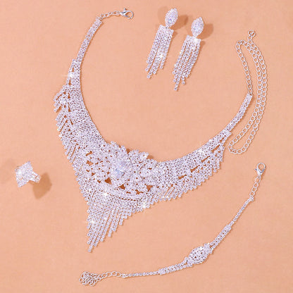 Stonefans Luxury Indian Bridal Jewelry Sets Women Accessories Fashion Tassel Rhinestone Necklace Earrings Sets Wedding Jewelry