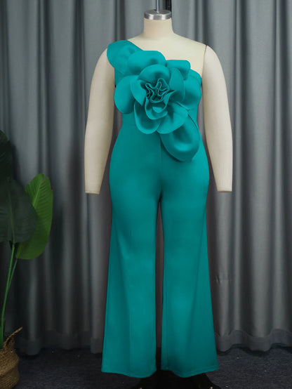 Women One Shoulder Jumpsuit Big Flowers Long Sexy Backless High Waist  Wide Leg Straight One Piece Classy Evening Party Rompers