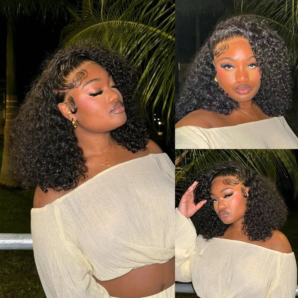 Curly Short Bob 300% Density 13x4 HD Lace Front Human Hair Wigs Women Water Wave Brazilian Lace Frontal Wig 2x6 Lace Closure Wig