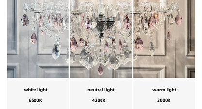 French Romantic Crysatl Candle Chandelier Luxury Glass Pink E14 Pendant Lights Living Room Art Decor Led Lamparas Bedroom Lamp