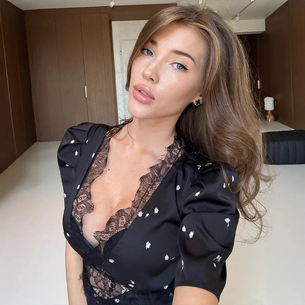 Polka Dot Backless Sexy Maxi Dress Women Gown Elegant Patchwork Lace Hollow out Deep V Neck Sleeveless Bodycon Club Party Dress