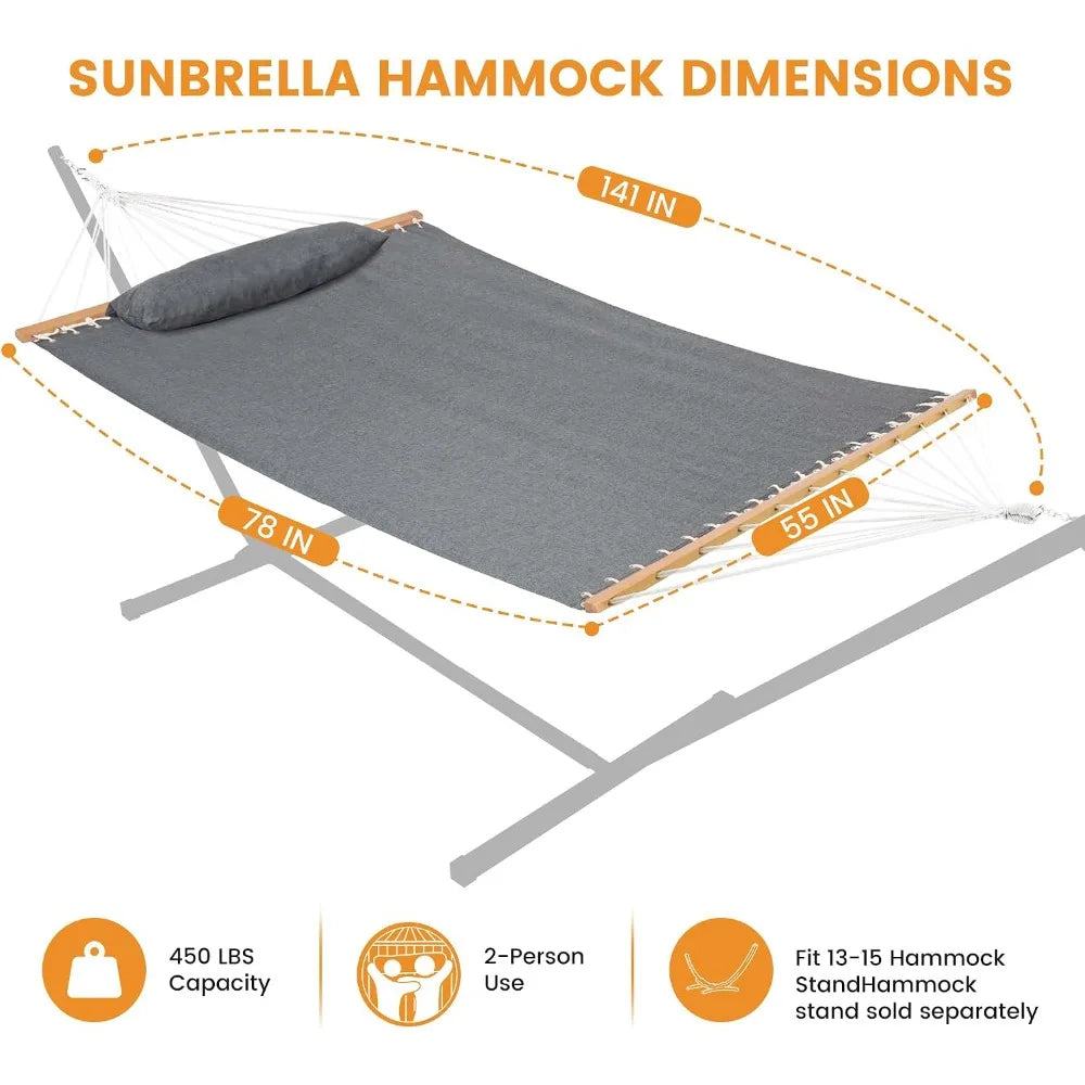 12 FT Double Outdoor Hammock with Sunbrella Fabric, Fade Resistant for Patio & Garden