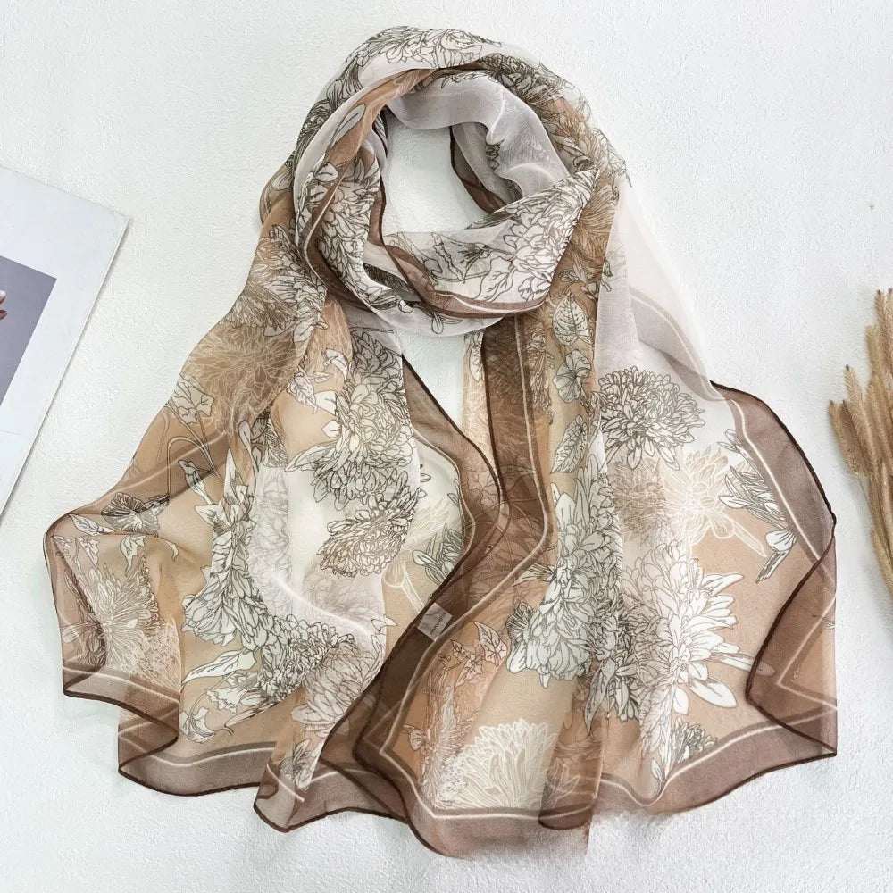 Floral Chiffon Scarf for Women - 160x50cm Silky Georgette, Lightweight  Summer Beach Wrap & Sun Protective Hijab