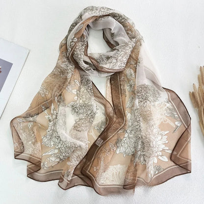 Floral Chiffon Scarf for Women - 160x50cm Silky Georgette, Lightweight  Summer Beach Wrap & Sun Protective Hijab