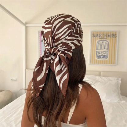 Luxury Brand Bohemia Print Square Silk Scarf for Women Hijab Hair Bands 70cm Neckerchief Female Satin Shawl Bandana Headband