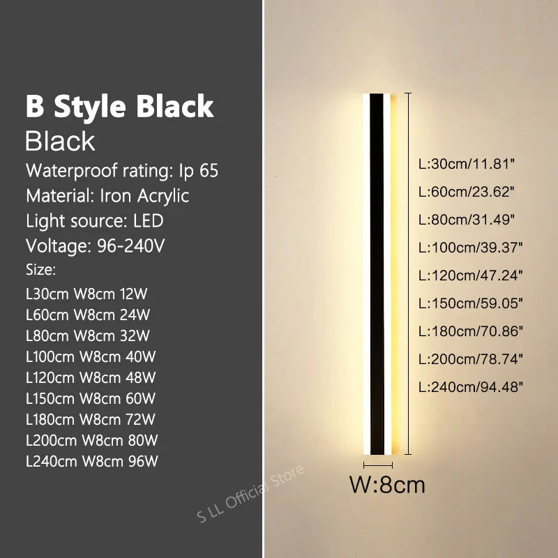 Modern Waterproof outdoor Long Strip LED wall lamps IP65 Iron Wall Light Garden porch Sconce Lights 110V 220V wall washer