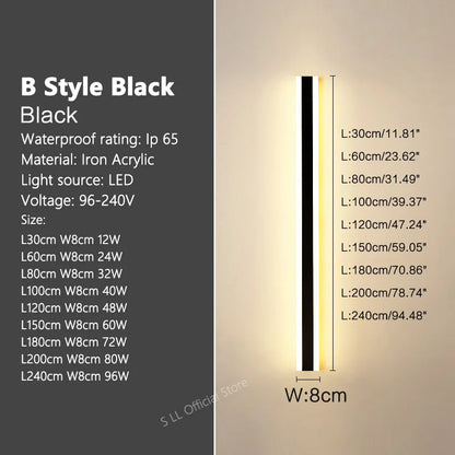 Modern Waterproof outdoor Long Strip LED wall lamps IP65 Iron Wall Light Garden porch Sconce Lights 110V 220V wall washer