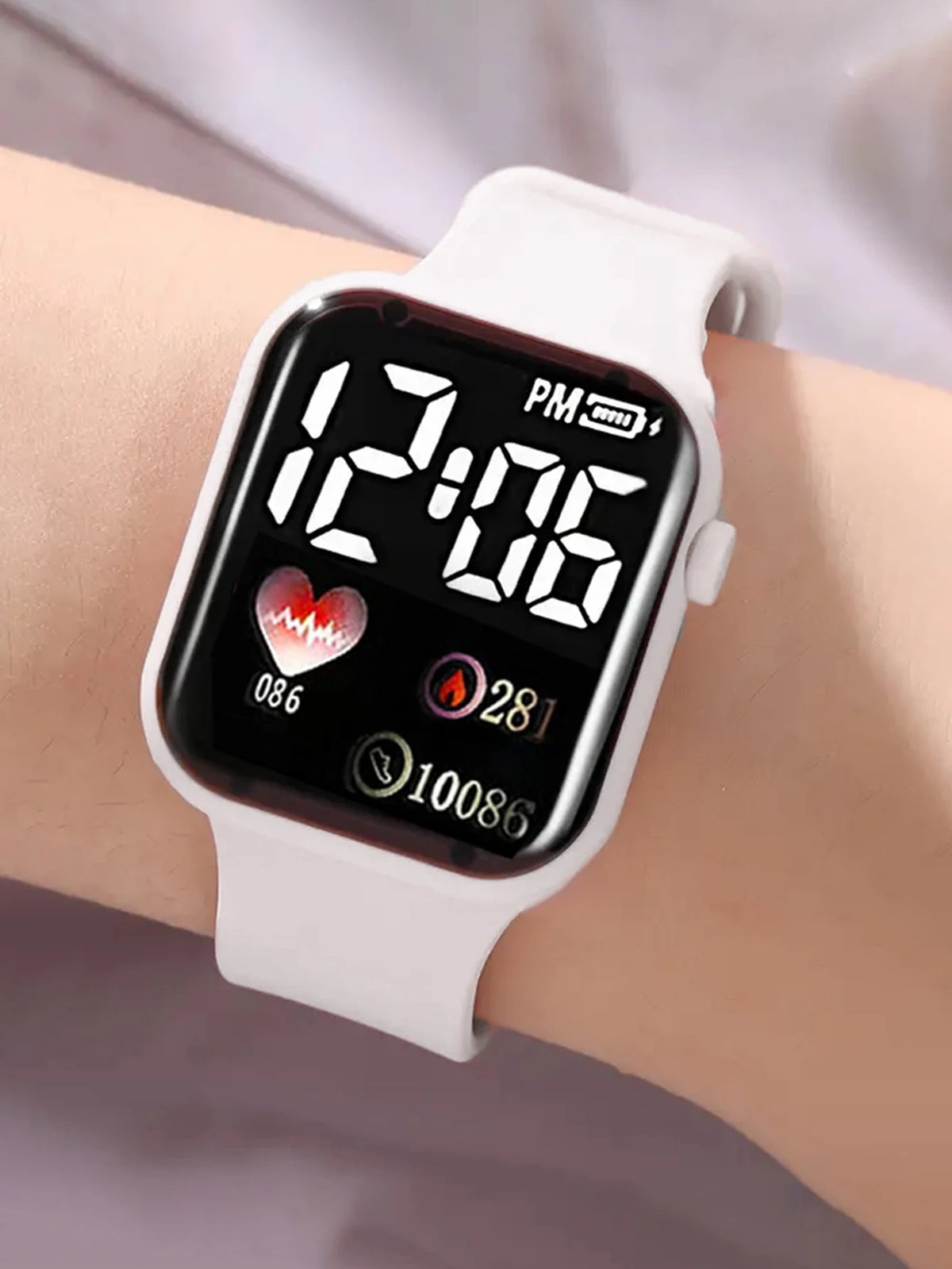 Square Watch Silicone Strap Heart-Shaped Jewelry Set No Packaging Box Birthday Gift