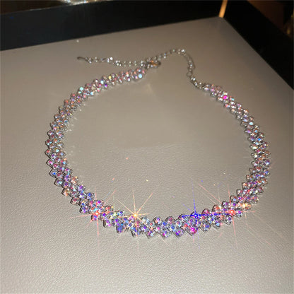 FYUAN Fashion Red Green Blue Colourful Rhinestone Choker Necklaces for Women Geometric Crystal Necklaces Party Weddings Jewelry