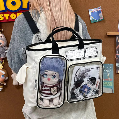 New Y2K Cute Ita Shoulder Bag Large Capacity Backpacks Lolita Girl Transparent Cosplay Handbags DIY Badge Display Crossbody Bags
