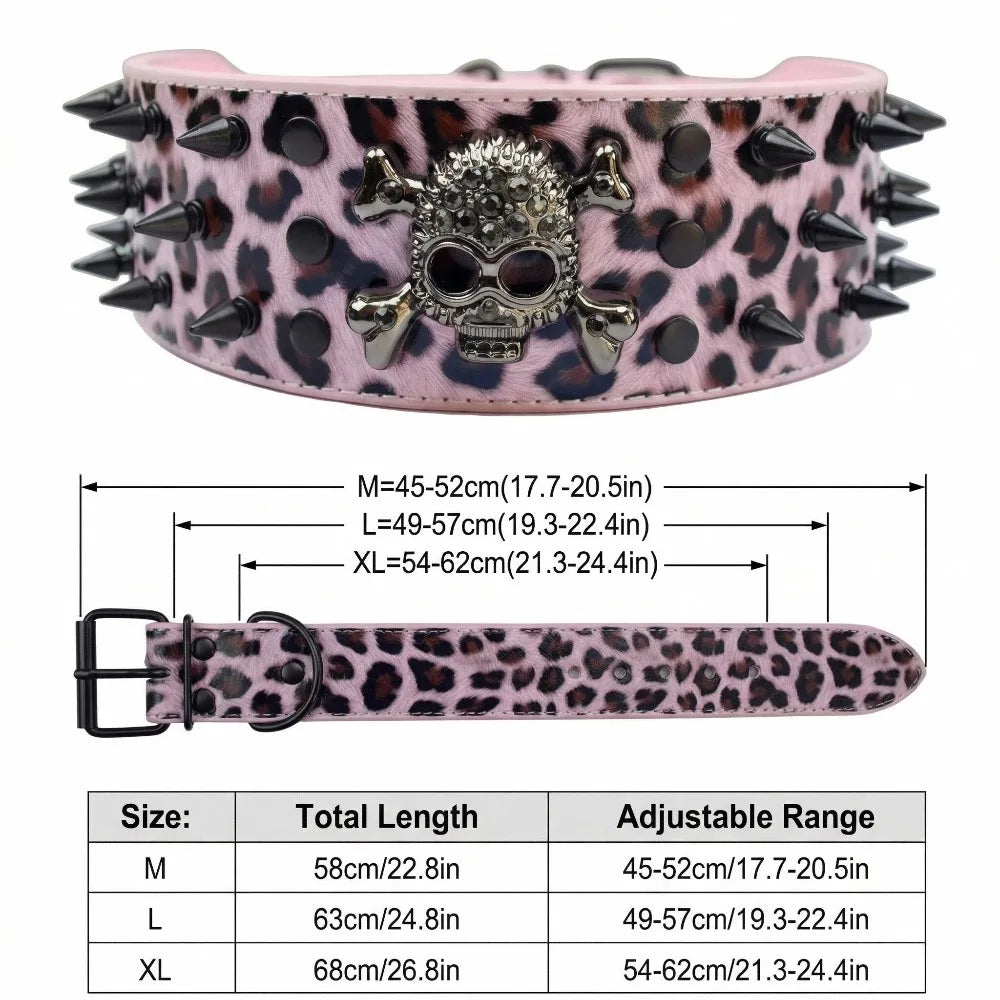 Spiked Dog Collars Leather for Large Medium Dogs Pit Bull Mastiff Rottweiler Pitbull Labrador Boxer Medium To Large Skull Collar