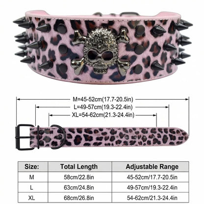 Spiked Dog Collars Leather for Large Medium Dogs Pit Bull Mastiff Rottweiler Pitbull Labrador Boxer Medium To Large Skull Collar