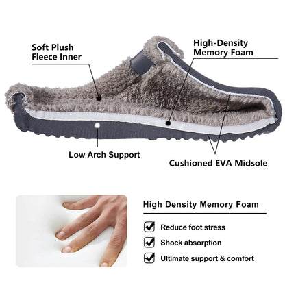 Shevalues Fuzzy Men Clogs Slippers Winter Fur Men Slippers Waterproof Garden Shoes Men Warm House Shoes Anti-slip Fur Slippers