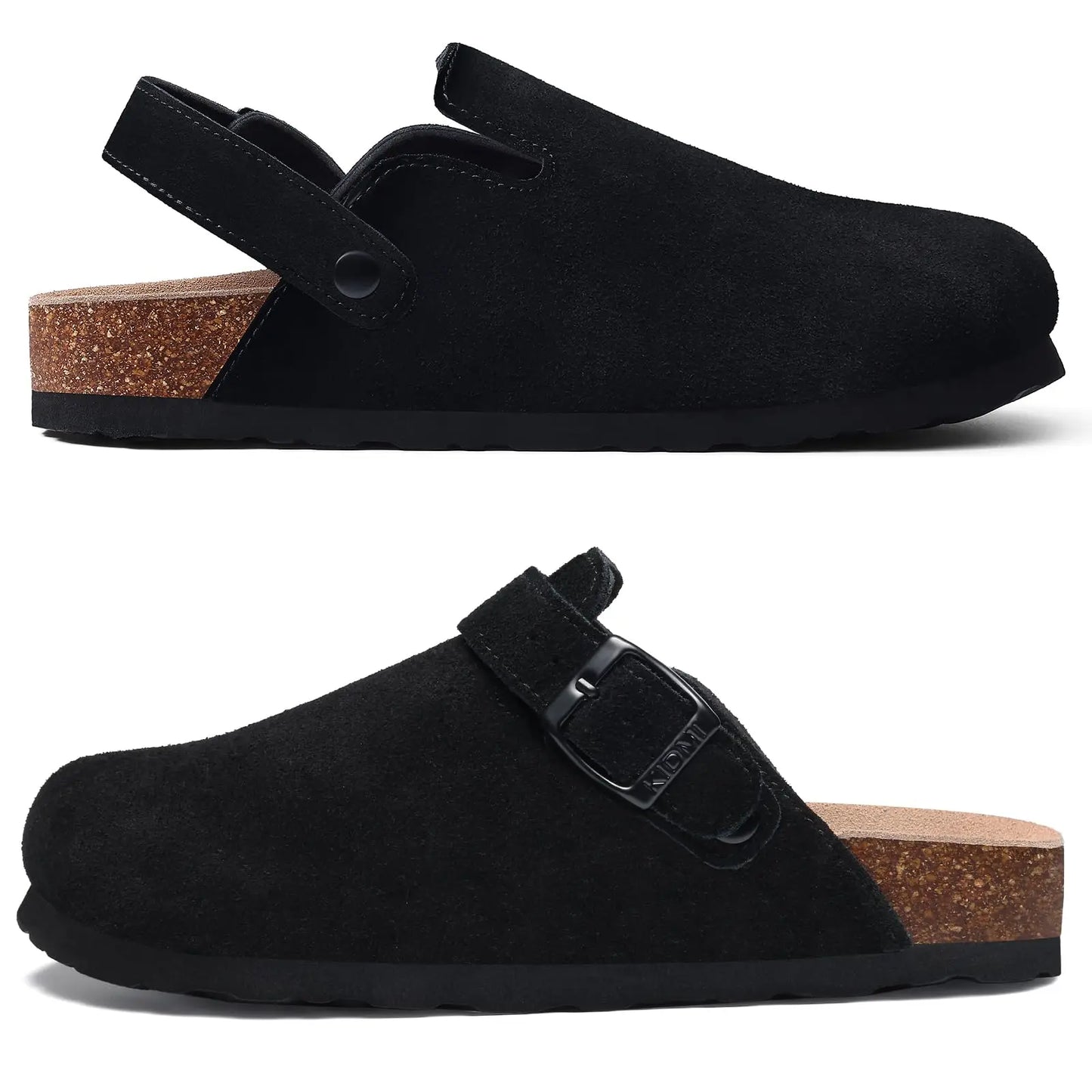 Litfun New Fashion Women's Clogs with Adjustable Strap Cork Footbed Leather Mules with Arch Support Unisex Outdoor Potato Shoes