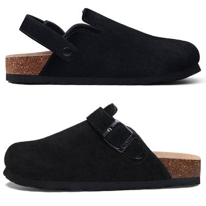 Litfun New Fashion Women's Clogs with Adjustable Strap Cork Footbed Leather Mules with Arch Support Unisex Outdoor Potato Shoes