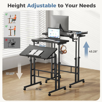 MCQ 23.6 Inch Rolling Standing Computer Desk Mobile Ergonomic Height Adjustable Computer Desk Corner Gaming Desk Gaming Table for Home Office Use Workstation