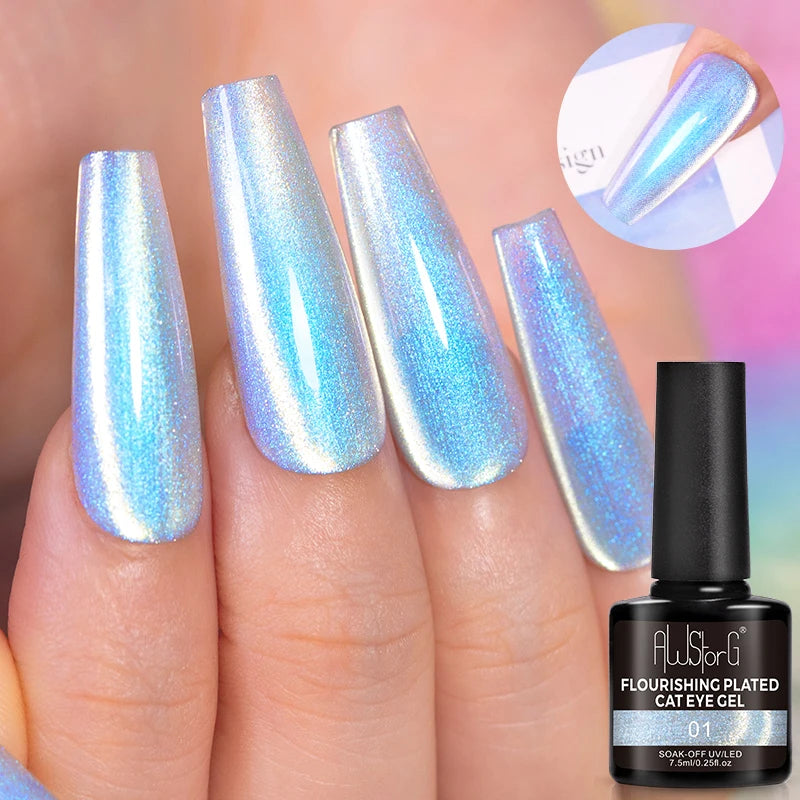 7.5ml Golden Light  Magnetic Gel Golden Gems Magnetic Gel Nail Polish Cat Nail Sparkling Glitter Semi Permanent Varnish