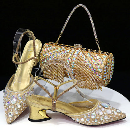 2023 New Italian Design Noble Dual-Purpose Three-Dimensional Bag And Ladies Heel Shoes Shiny Material For Nigeria Wedding Party